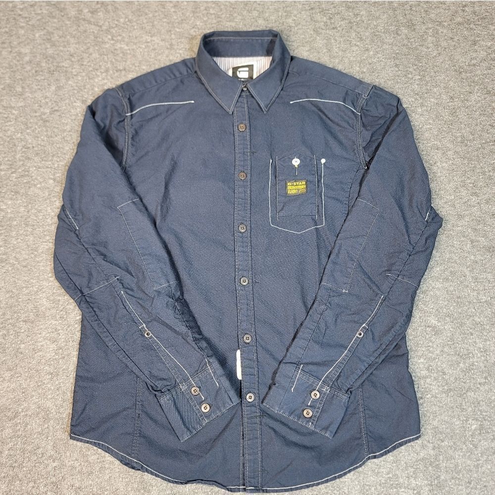 G-Star RAW Originals Rail Dress Shirt Men’s L Navy Blue Long Sleeve Cotton
